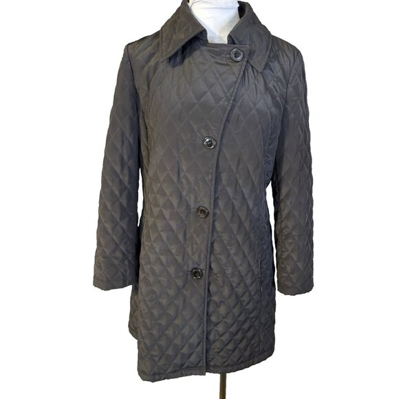 Talbot's Quilted Puffer Coat PM Petite Medium Mid Length Black W Pockets - Picture 2 of 16